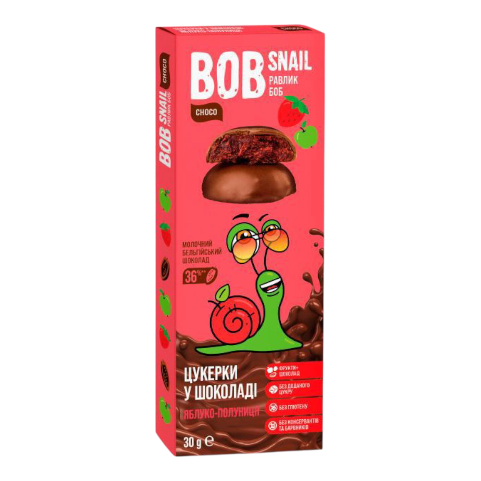BOB Snail шок цукерки 30g яблуко-полуниця
