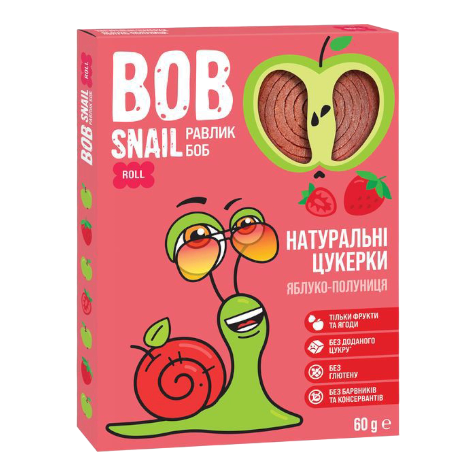 BOB Snail цукерки 60g яблуко-полуниця