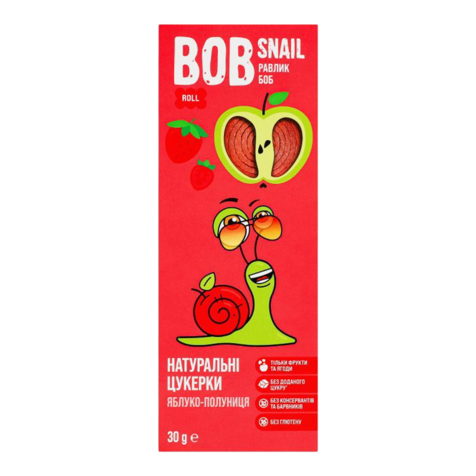 BOB Snail цукерки 30g яблуко-полуниця