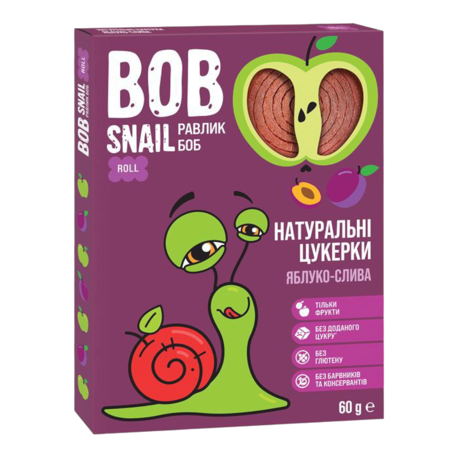 BOB Snail цукерки 60g яблуко-слива