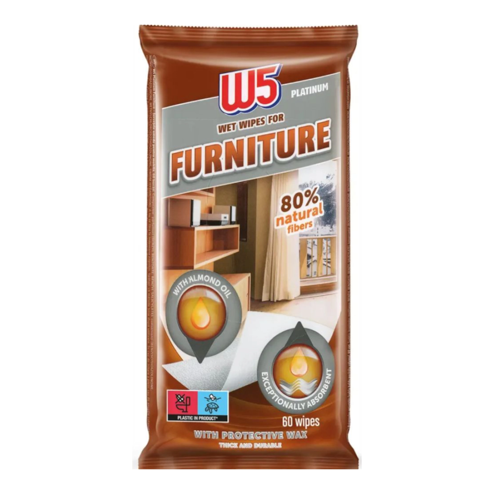 Серветки вологі W5 корич 60шт