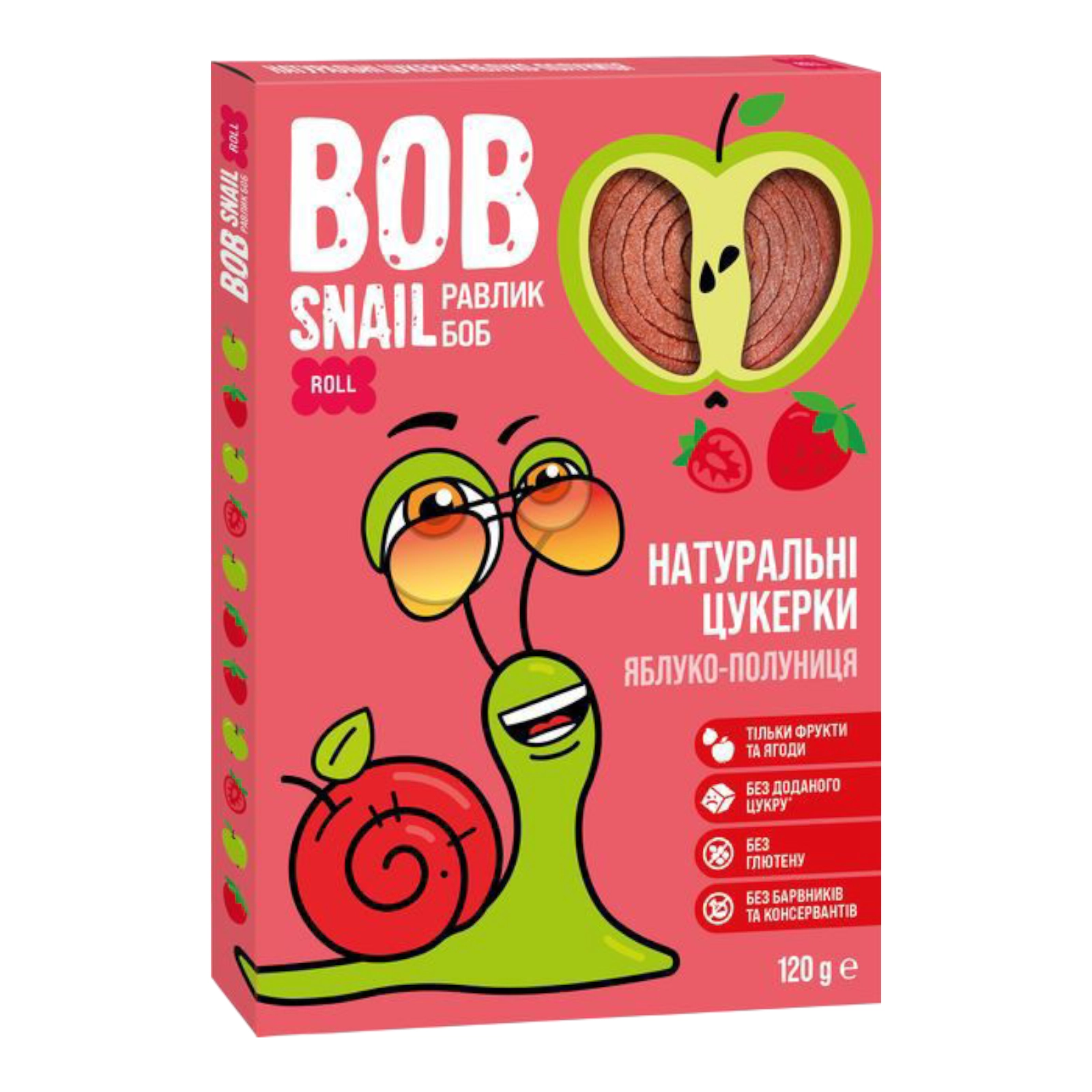 BOB Snail цукерки 120g яблуко-полуниця