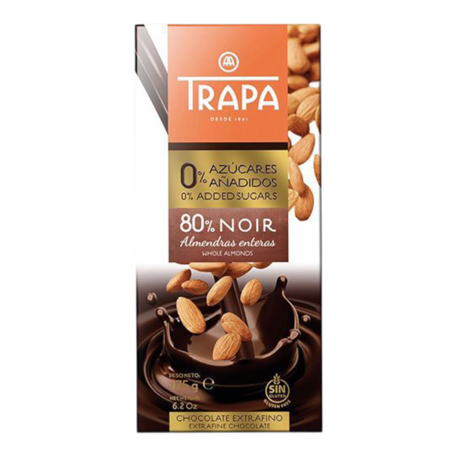 Шоколад Trapa чорний. без цукру. з мигдалем