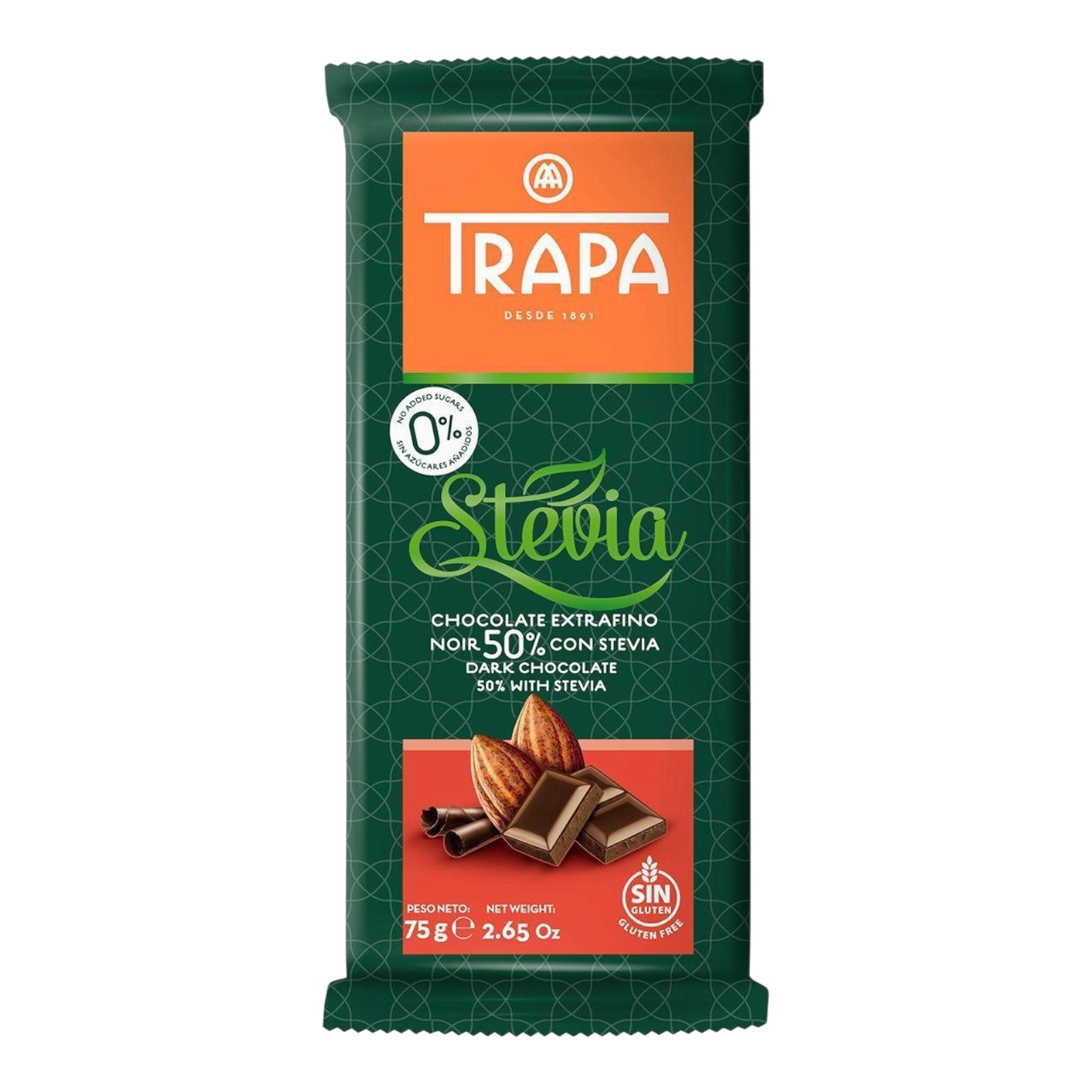 Шоколад Trapa Extra-Fine. Чорний. Без цукру. 75 г