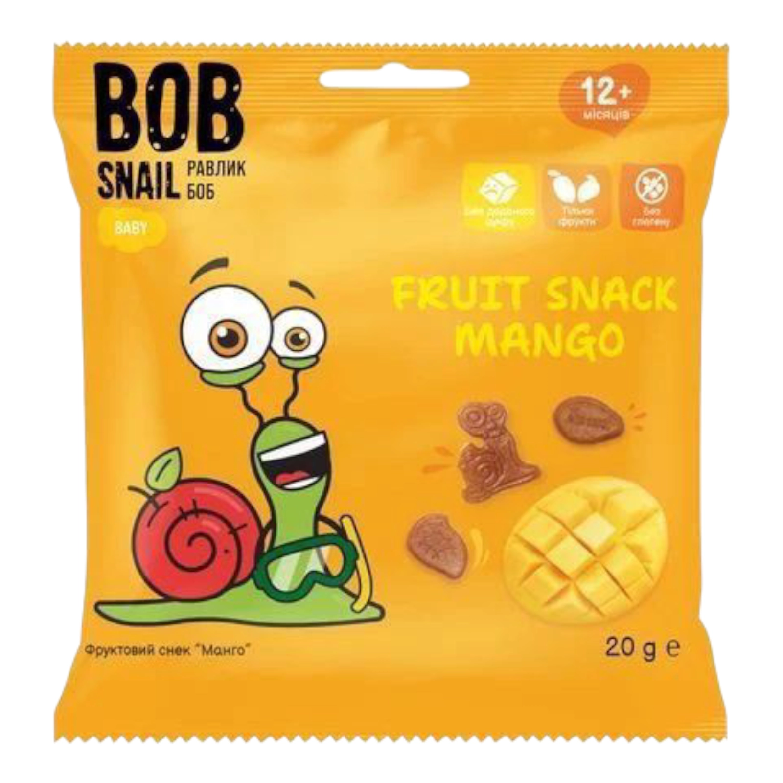 Фруктовий снек BOB Snail. манго. 20 г