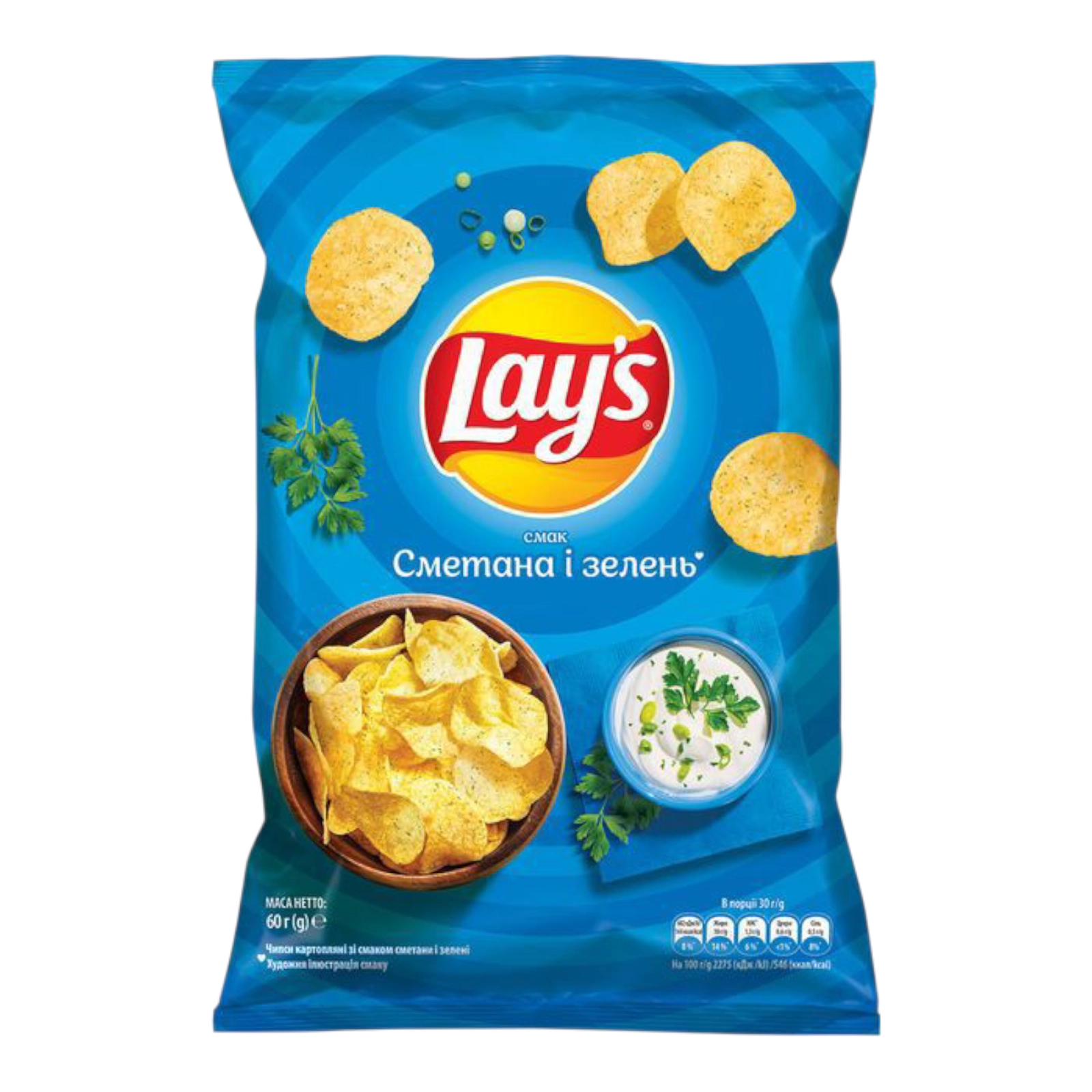 Чіпси Lay's Сметана та зелень 60 г