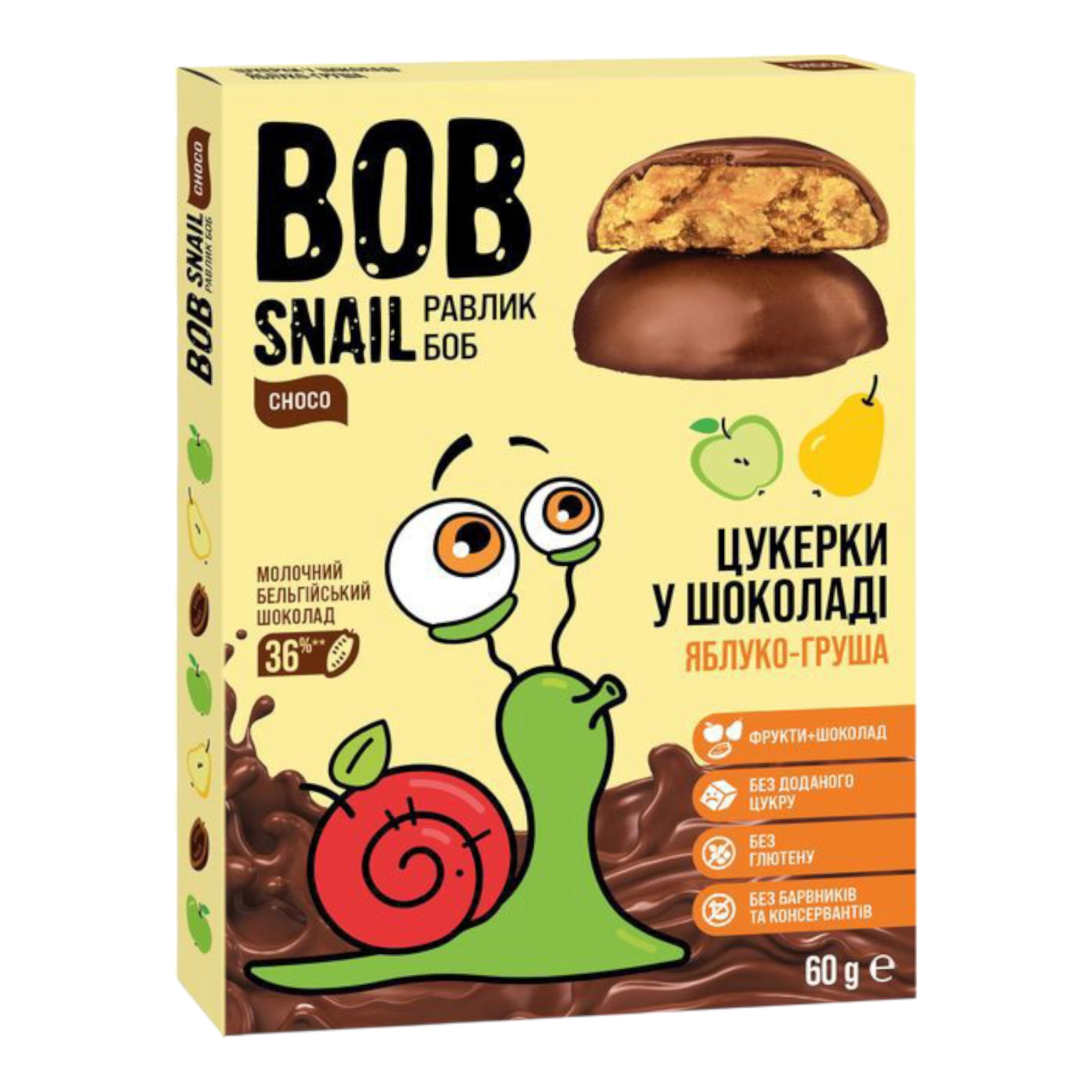 BOB Snail цукерки 60g яблуко-груша в мол.шок