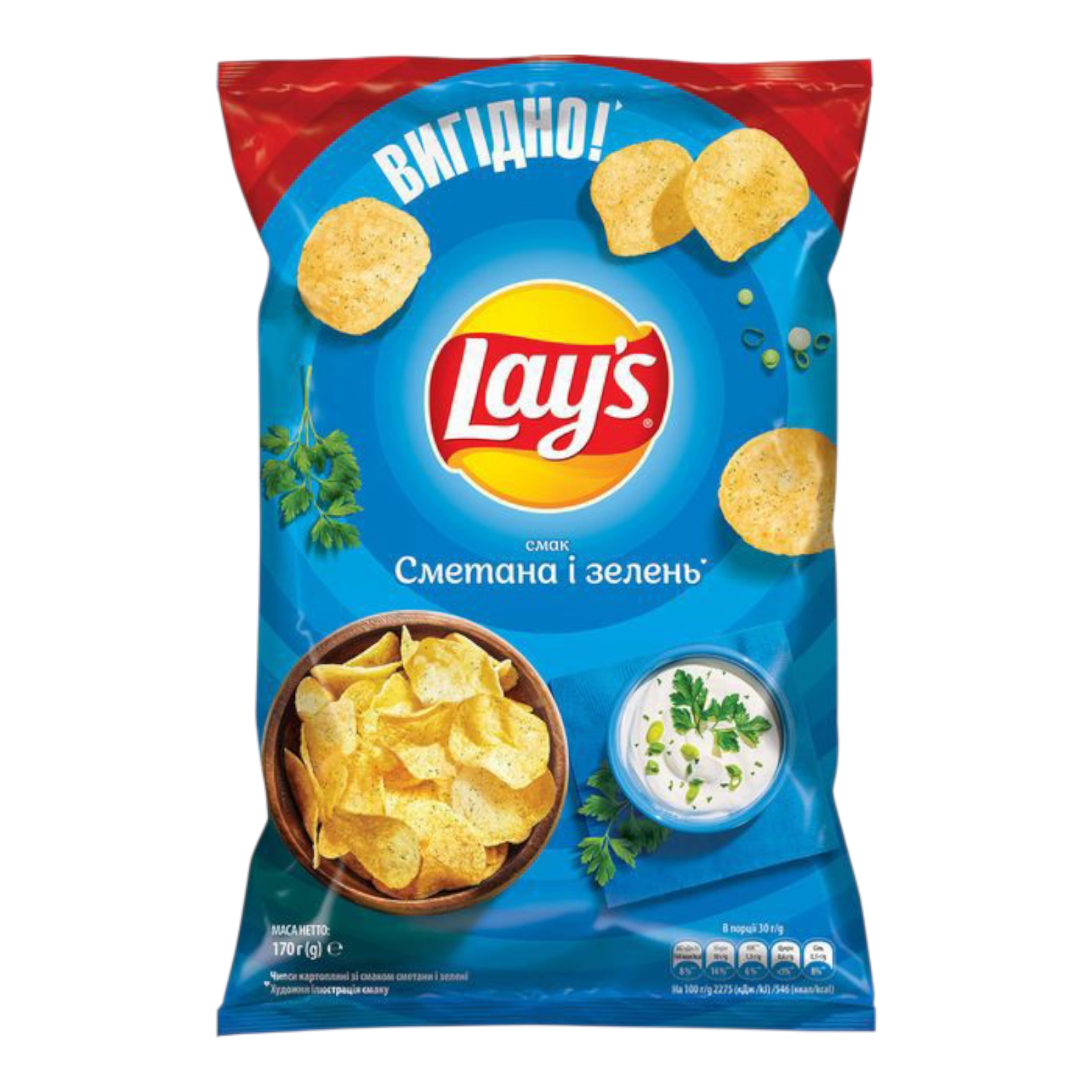 Чіпси Lays сметана і зелень 170